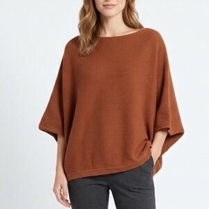 Fashion Sweater Womens Large Brown Knit Boat Neck Ribbed Dolman Sleeve Pullover
